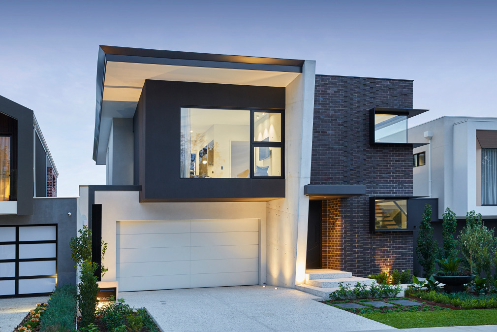 Luxury two-story home in Perth with a second-storey overhanging the beneath first-floor garage by Trendsetter Homes.